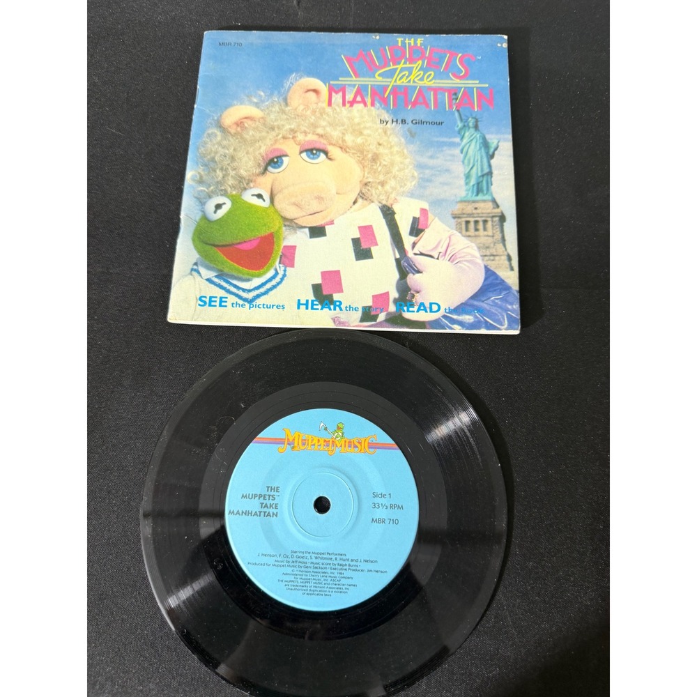 Muppet Music The Muppets Take Manhattan Book & Record Set OS Blue Excellent 1984